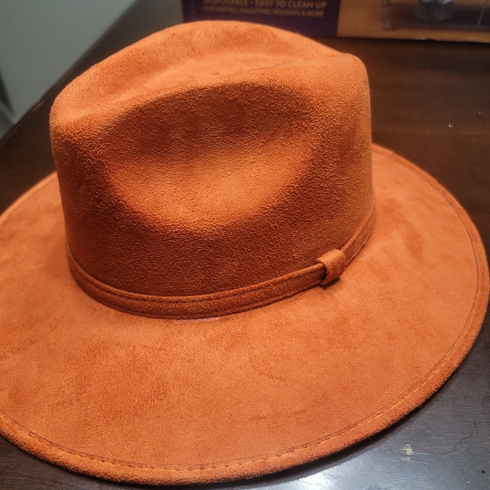 Suede orange brimmed hat